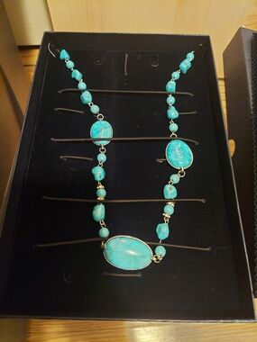 Stauer Turquoise Beaded Necklace with Oval Stone Accents - Blue